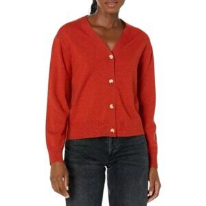 Tahari burnt orange ribbed boxy button-up cardigan sweater size M